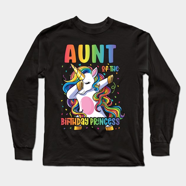 Aunt of the Birthday Princess Dabbing Unicorn Girl Long Sleeve T-Shirt by Pennelli Studio